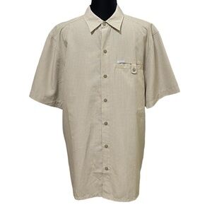 Columbia Green Beige Plaid Outdoor Shirt Size Medium Short Sleeve